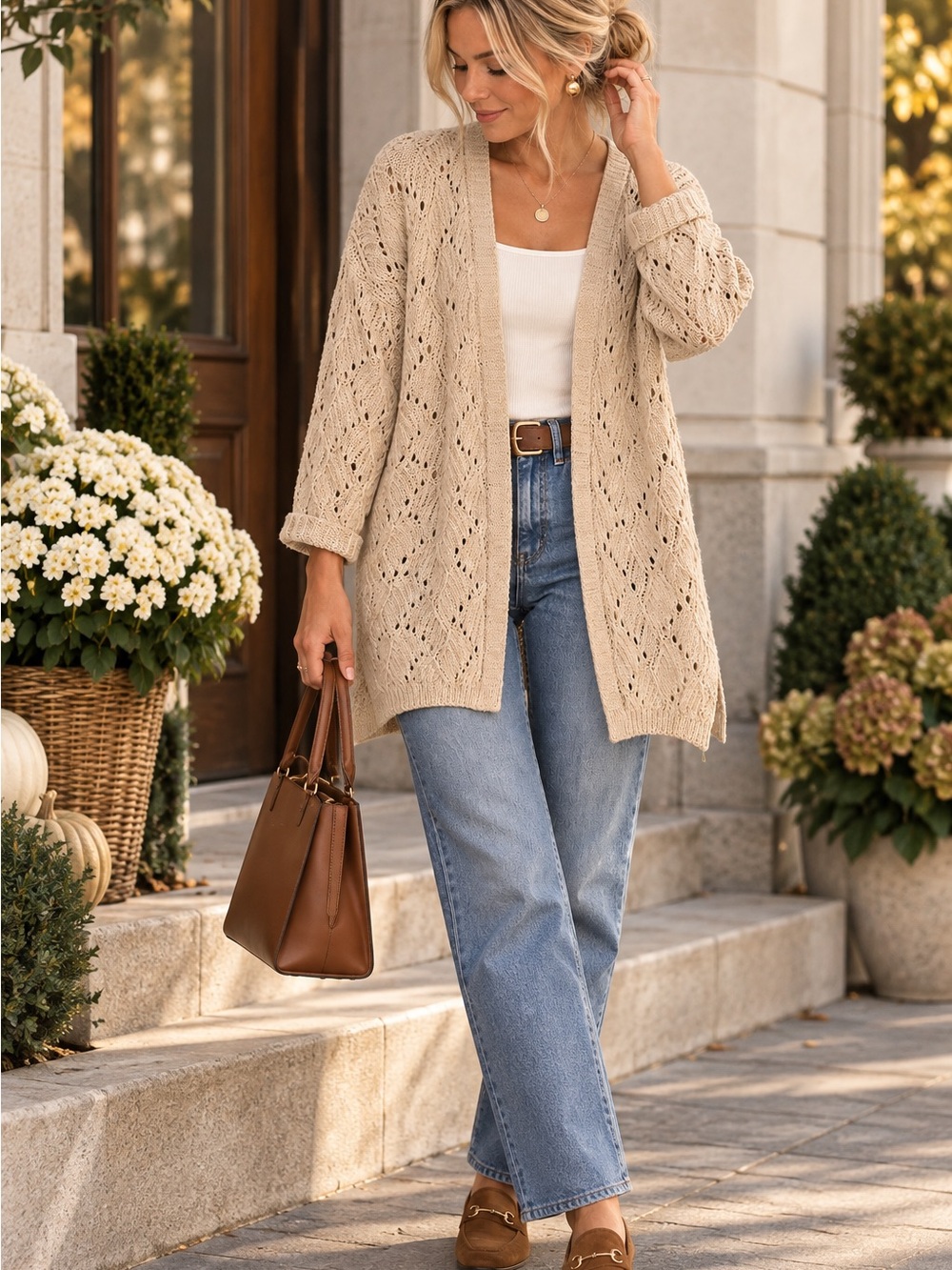 Maurices Open-Knit Cream Cardigan Sweater